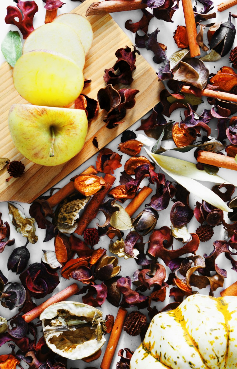 a wooden cutting board topped with lots of food