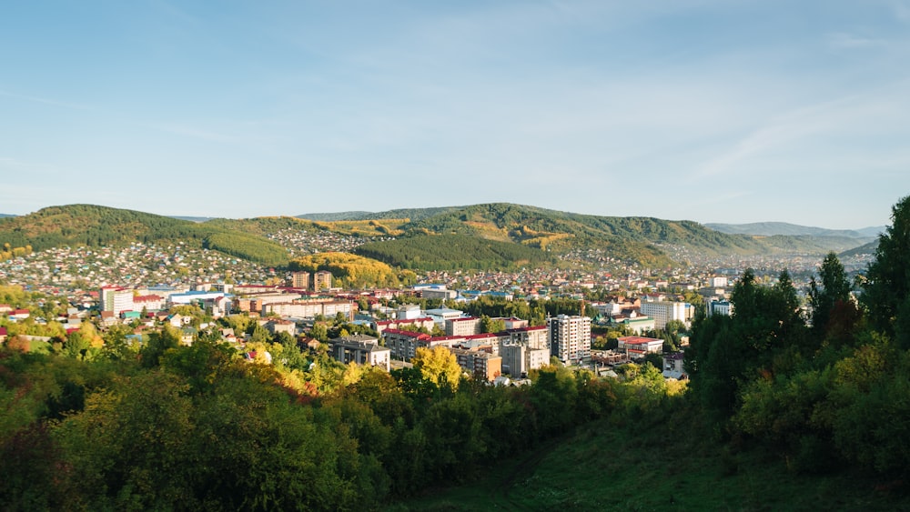 a view of a city in the mountains