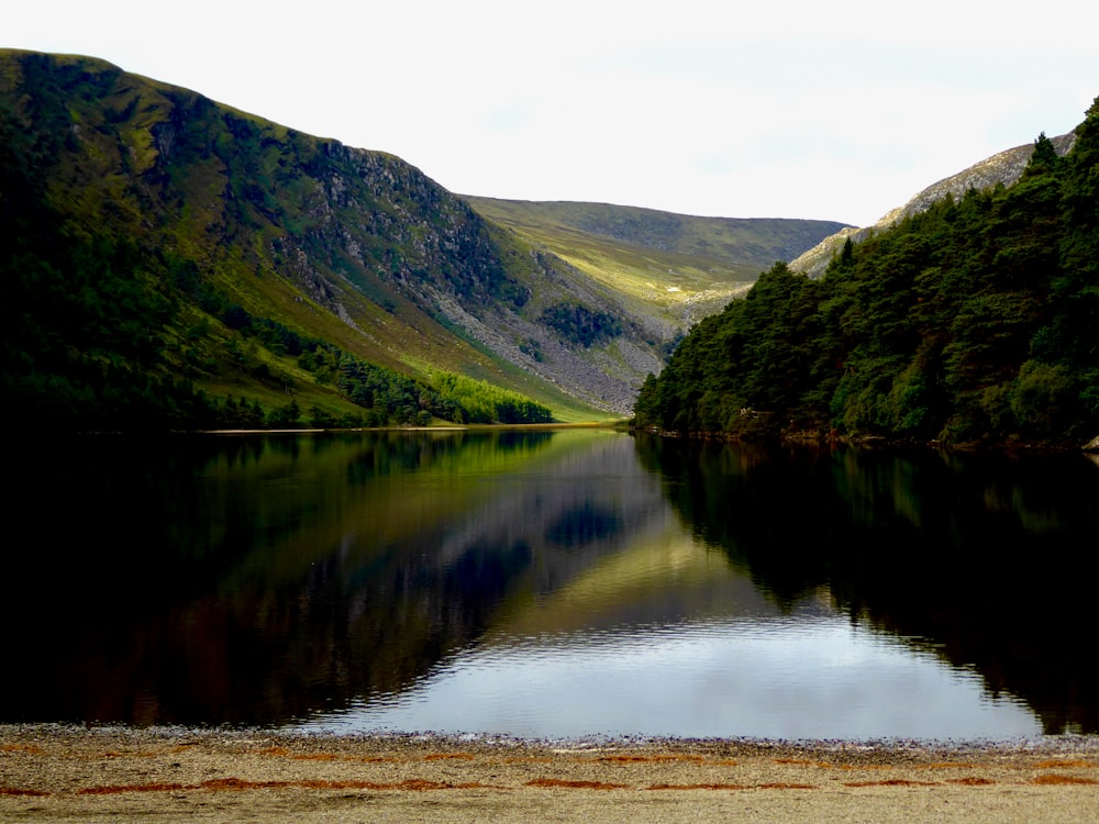 a large body of water surrounded by mountains