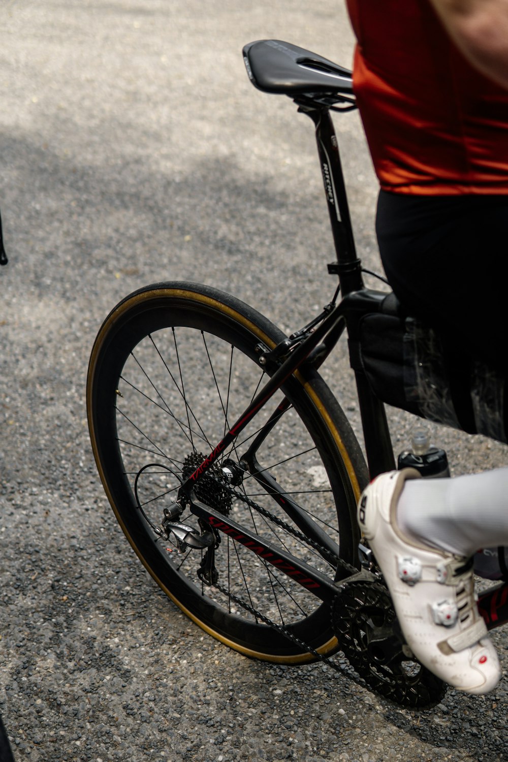 a close up of a person riding a bike