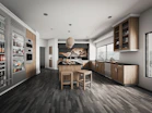 Modern kitchen area in a high-standard studio with sleek appliances.