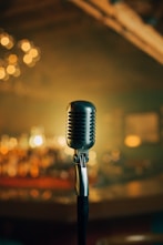 a black microphone with a blurry background