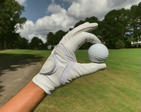 a person holding a golf ball in their hand