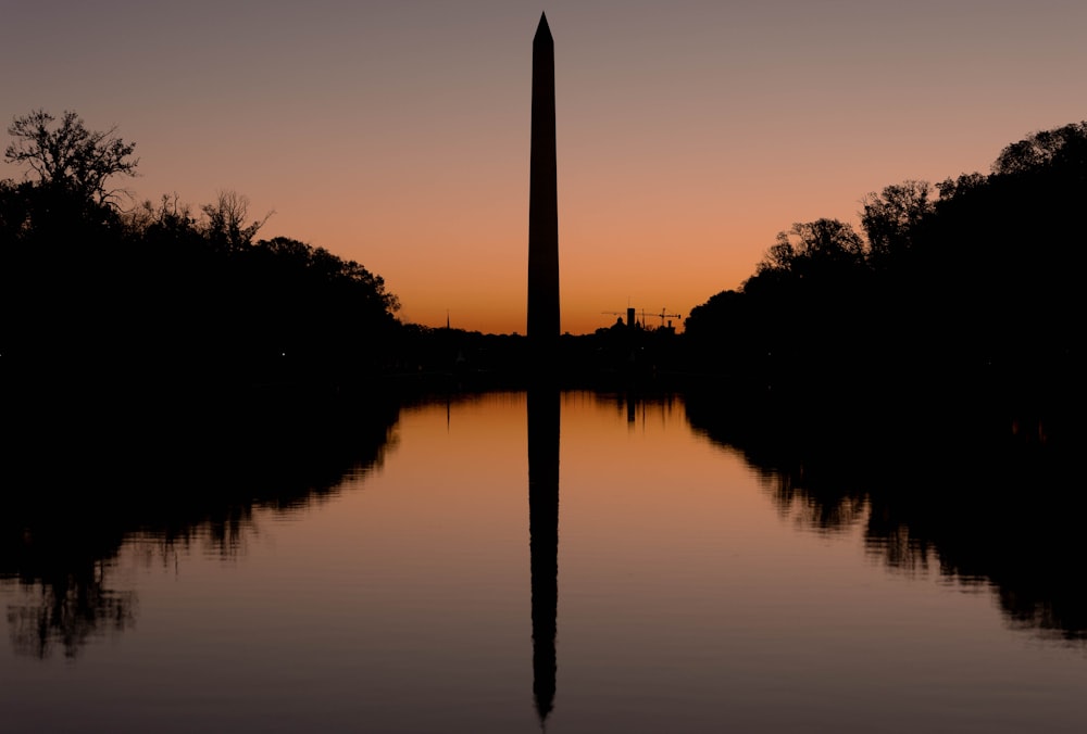 the washington monument is reflected in the water