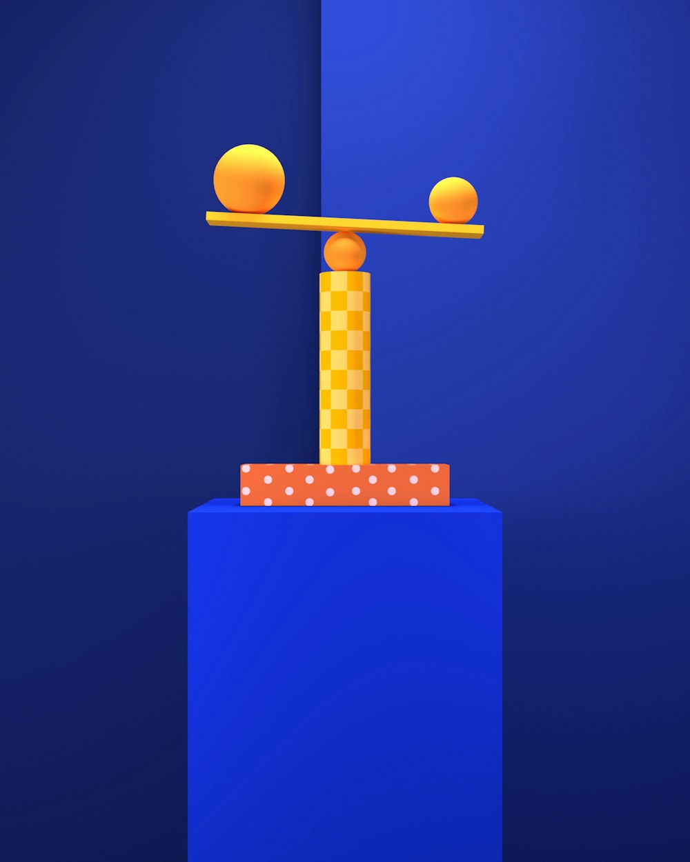 Una imagen generada por computadora de una viga de equilibrio con bolas en ella