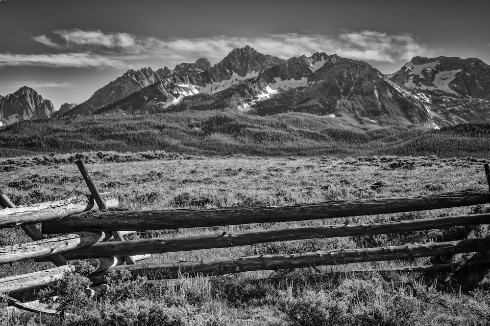 a wooden bench sitting in the middle of a field