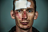 Before and after images showing facial reconstruction of a patient after trauma.