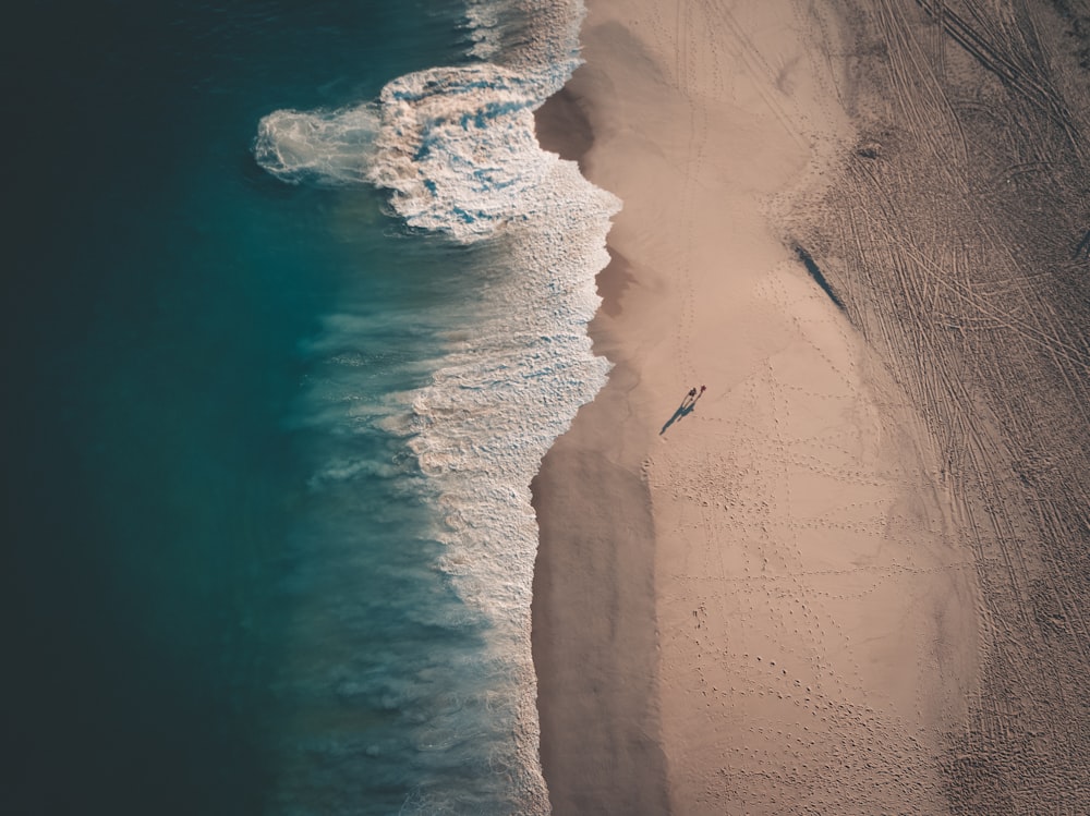 an aerial view of a beach and a body of water