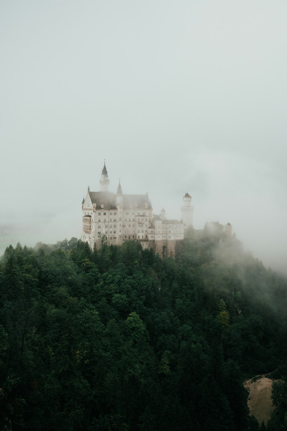 a castle on top of a hill surrounded by trees