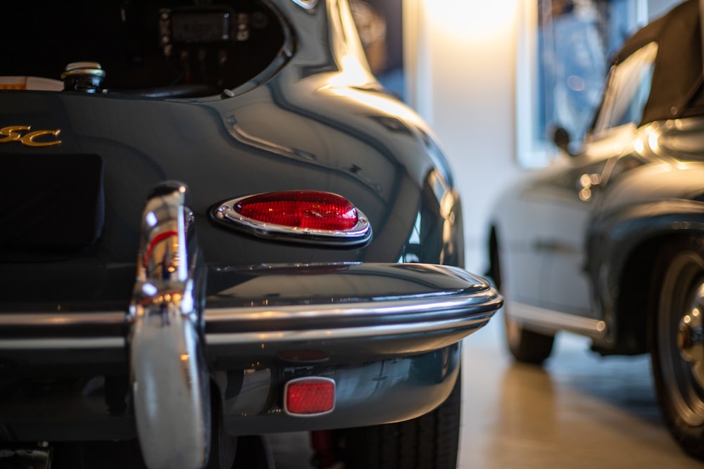 a close up of the tail lights of a car