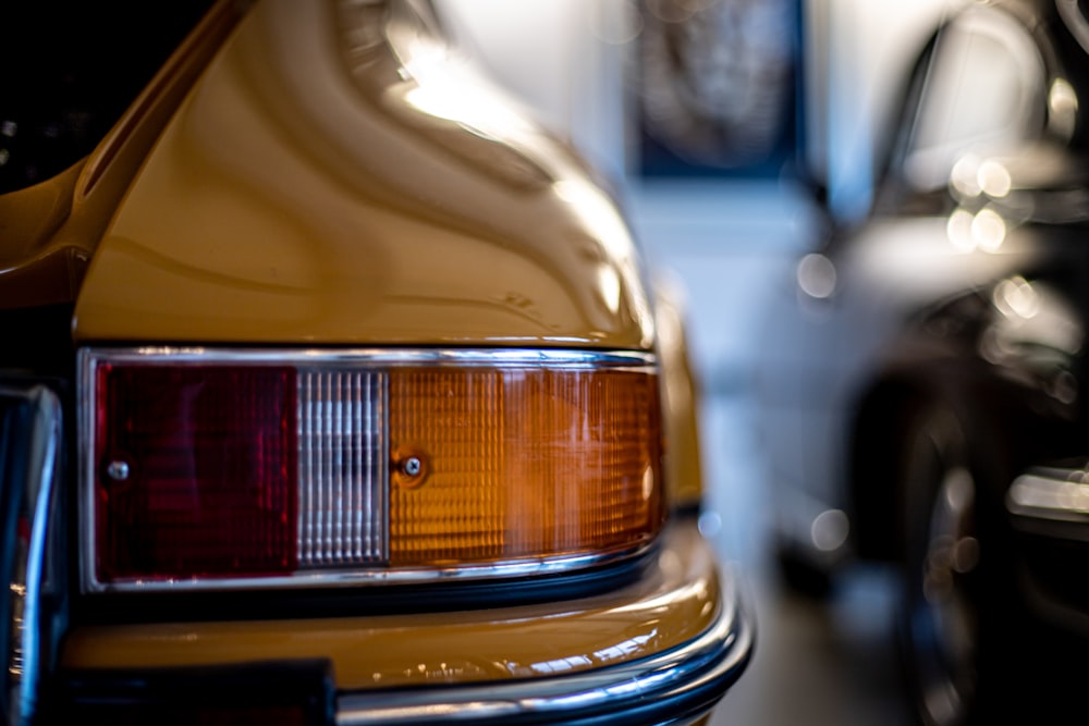 a close up of the tail lights of a car