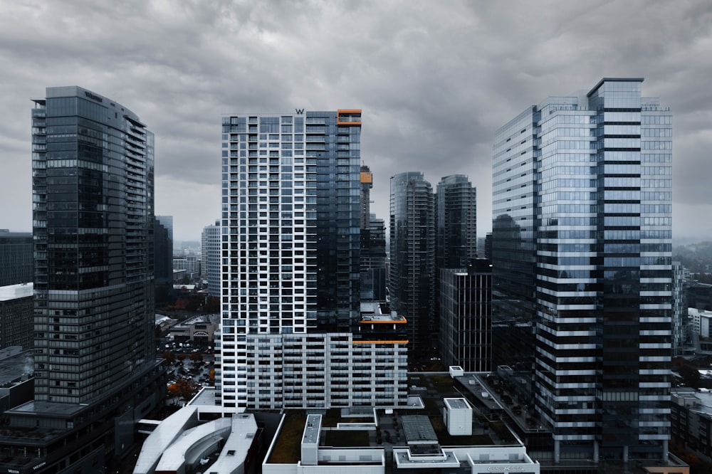 a group of tall buildings in a city