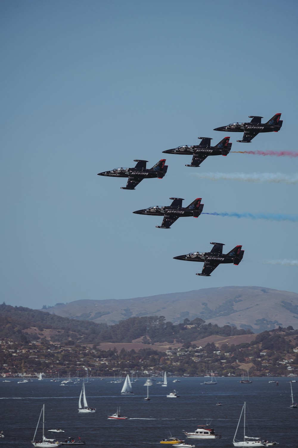 a group of fighter jets flying in formation