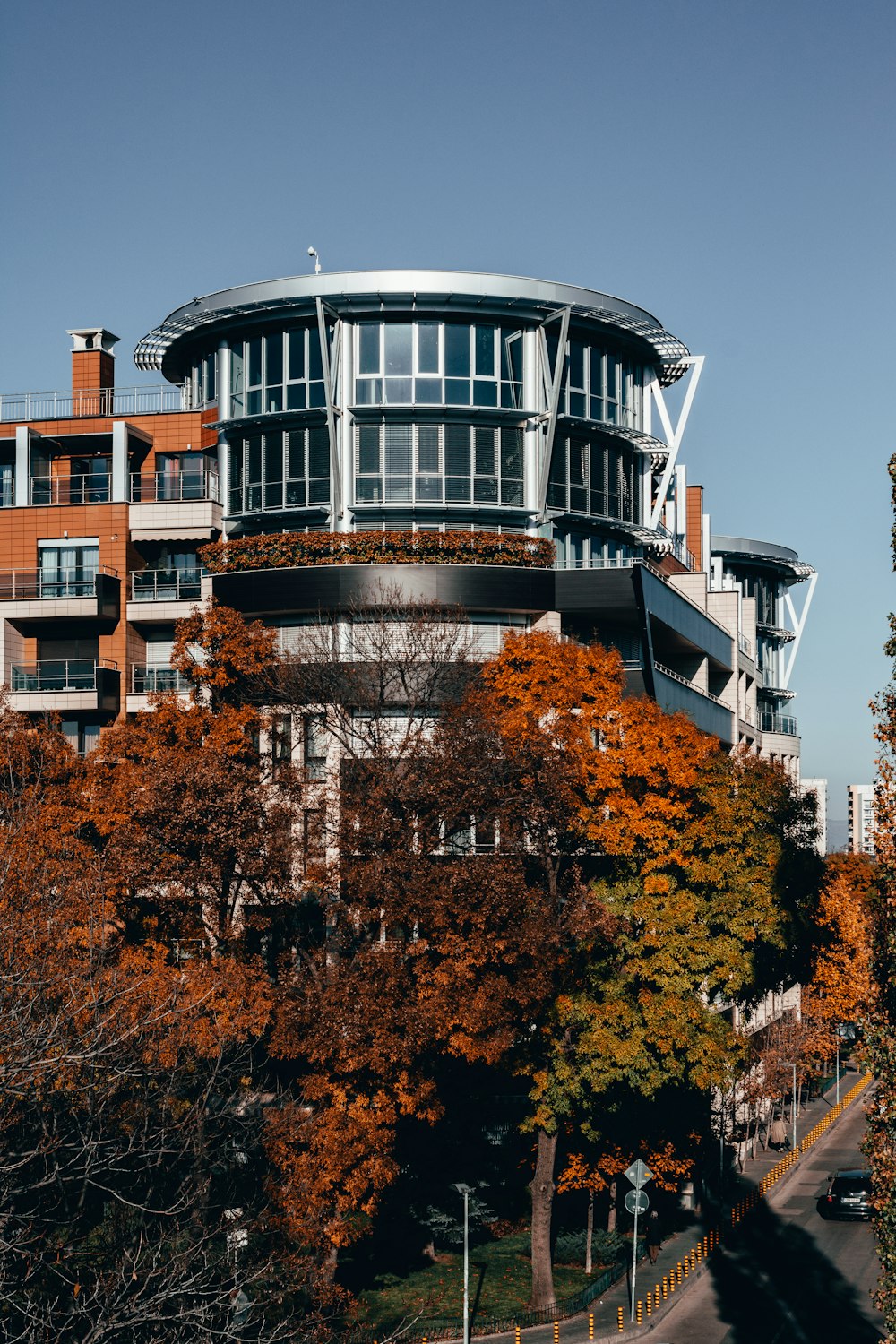 a large building with a lot of windows on top of it