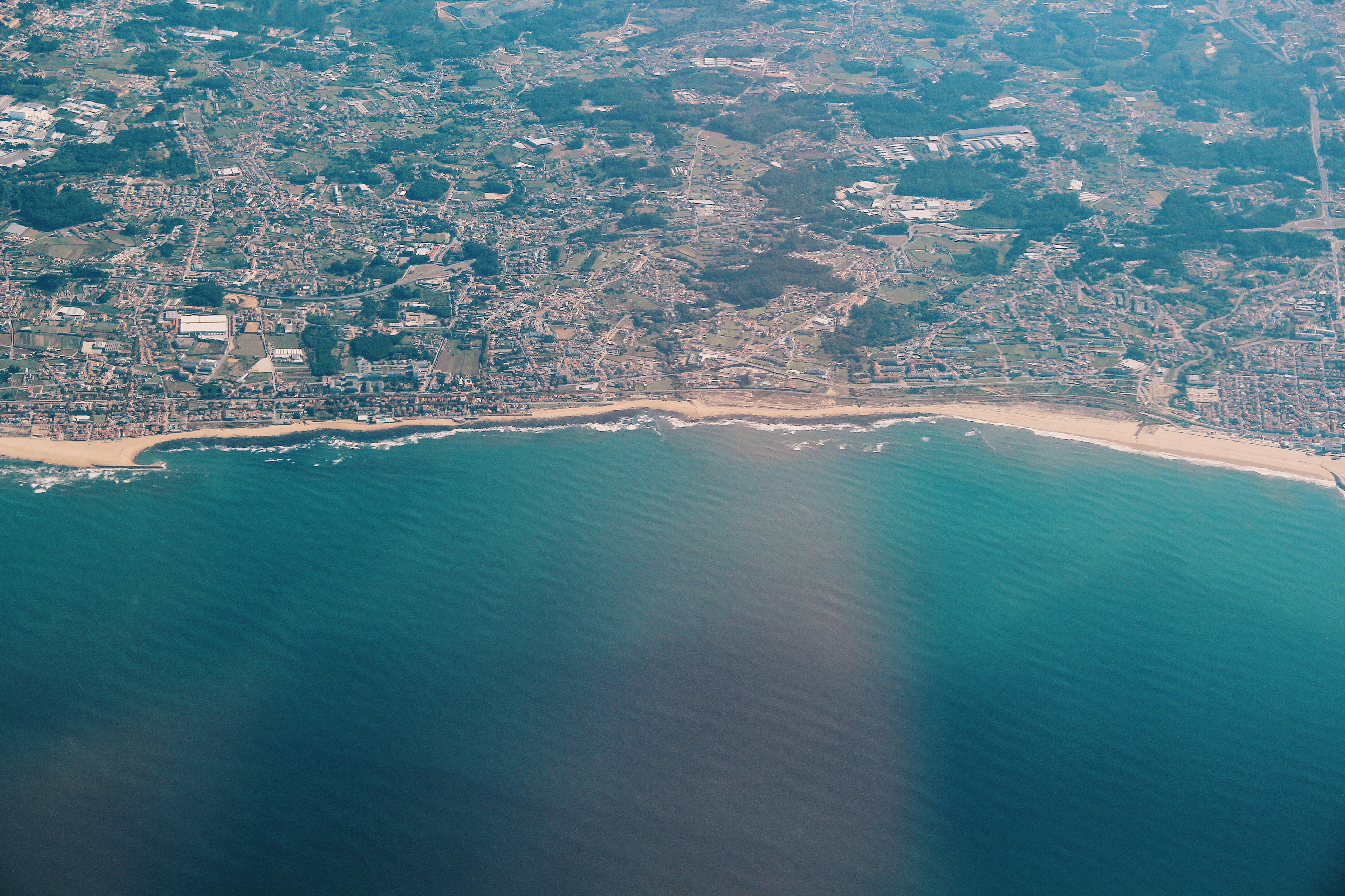 an aerial view of a large body of water, 