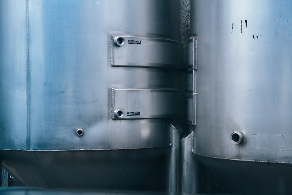 a close up of a large metal tank