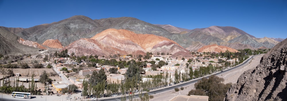 a view of a mountain town from a high point of view