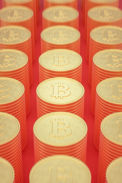 a bunch of bitcoins stacked on top of each other