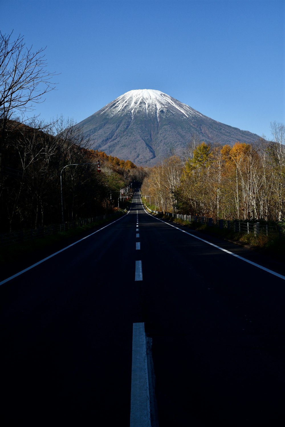 a road with a mountain in the background