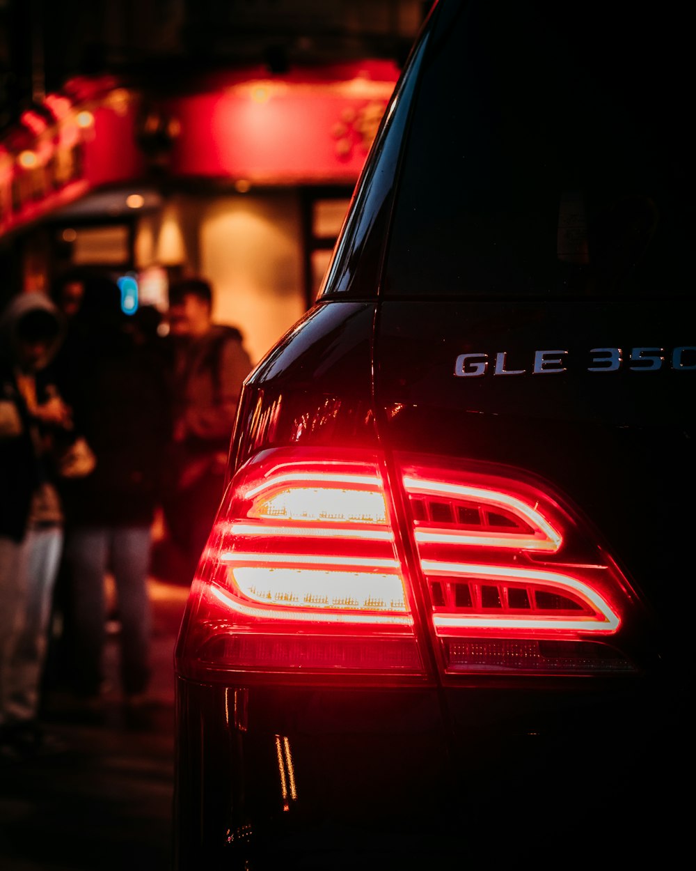 a close up of the tail lights of a car