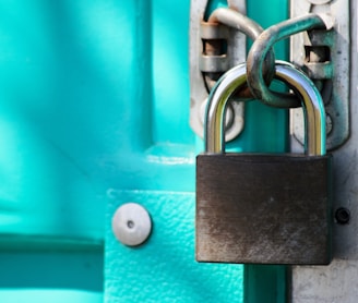 a close up of a padlock on a door