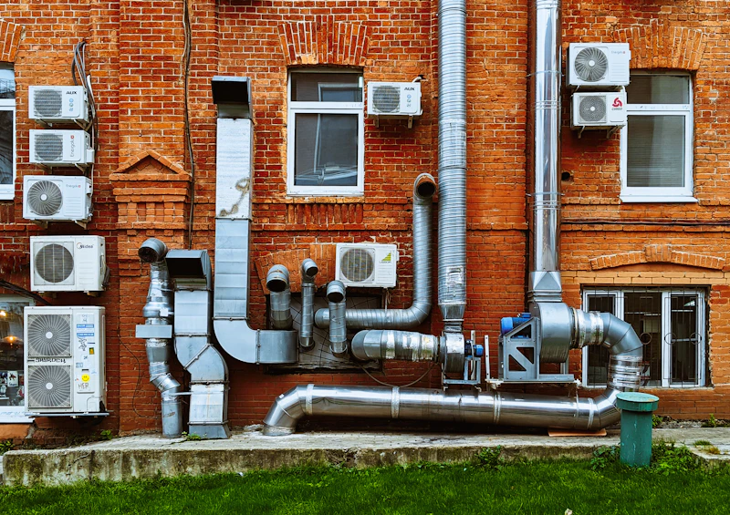 Refrigerant pipework on building exterior