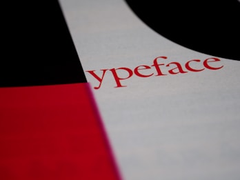 Text prominently featuring the word 'ypeface' written in red on a white background. The surrounding design includes blocks of contrasting colors, such as black and red, which create a bold and striking visual composition.