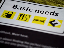 a close up of a sign on a table