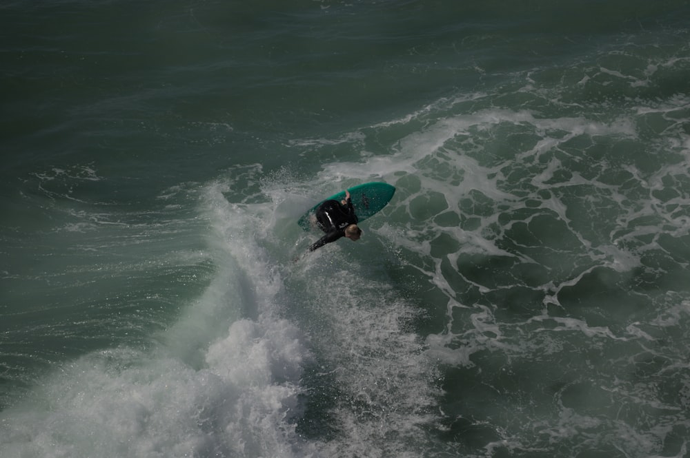 a man riding a wave on top of a surfboard