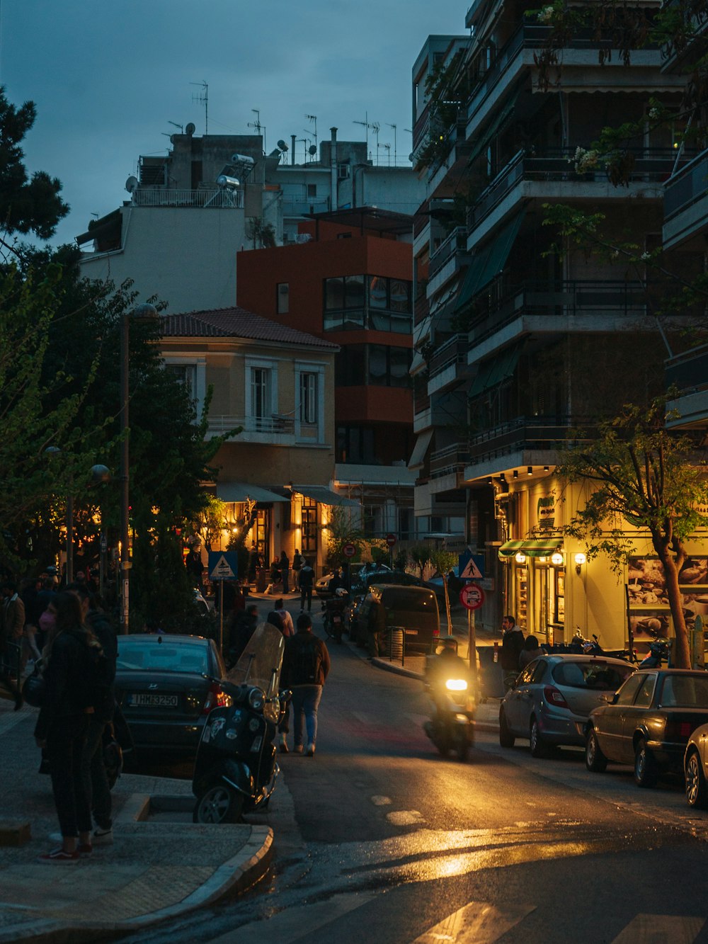 a group of people on a city street