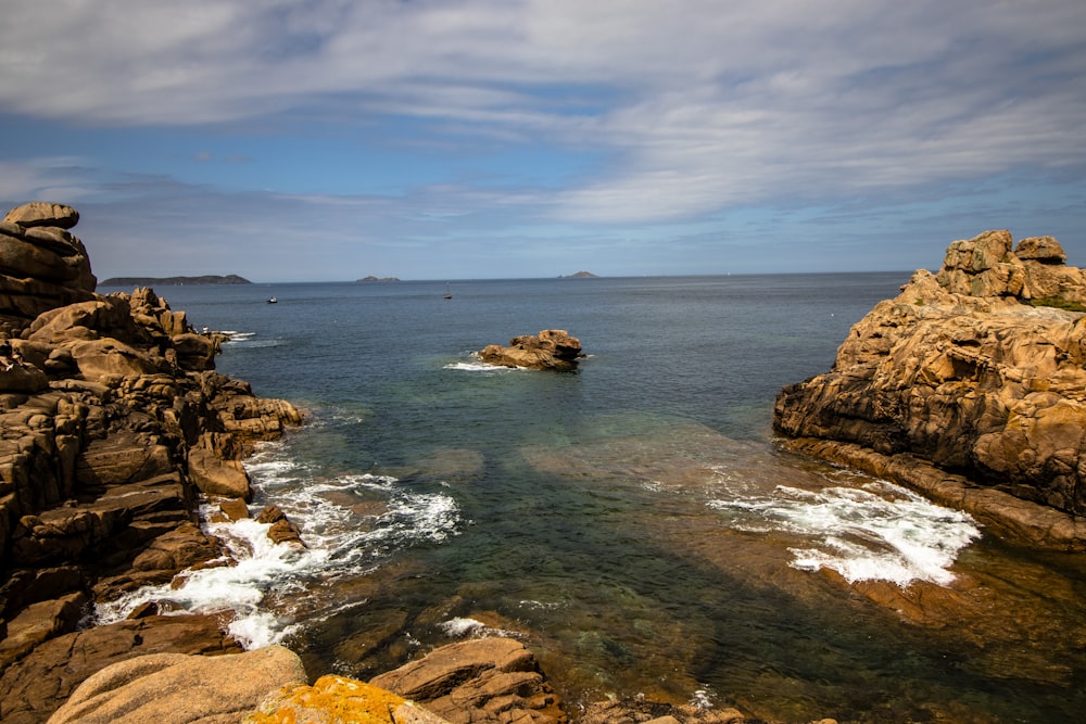 a body of water surrounded by rocks and water