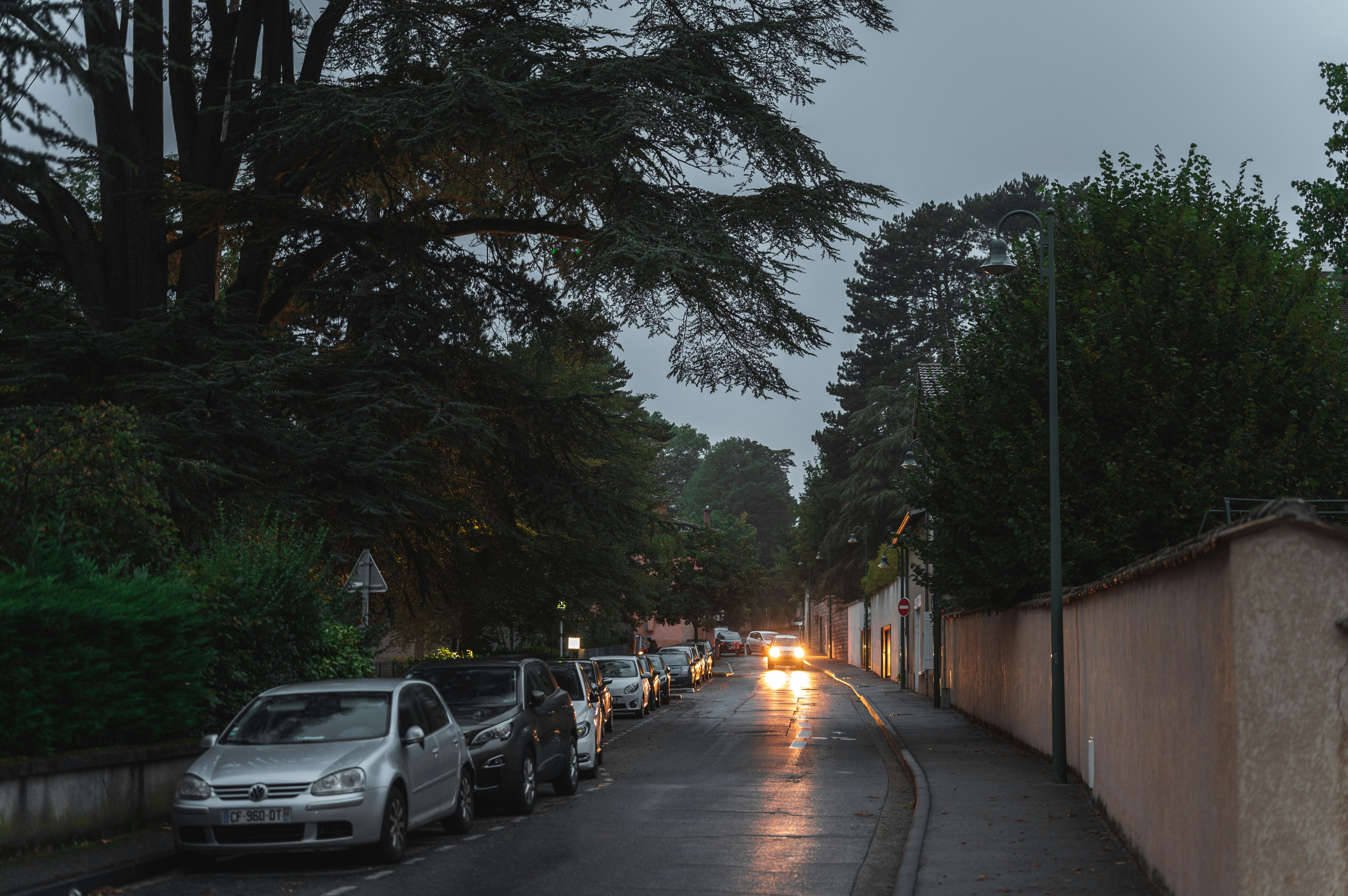 a street filled with lots of traffic next to trees in Arusha