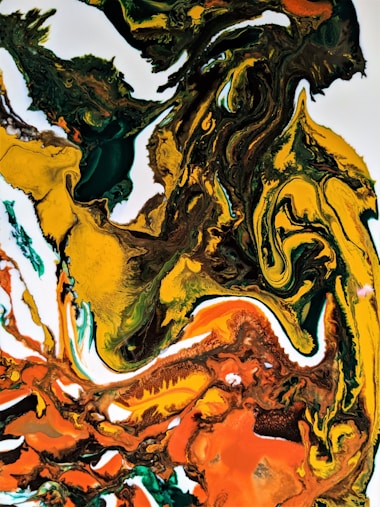 an abstract painting of yellow and green colors