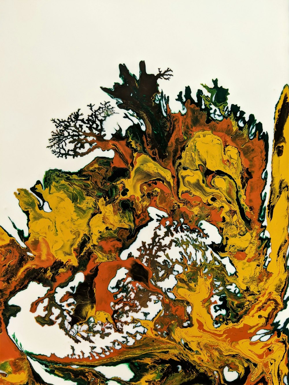 a painting of a tree with yellow leaves