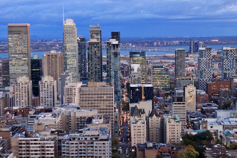 a view of a city with tall buildings