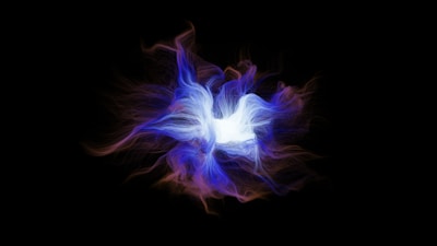 a blue and white flower on a black background