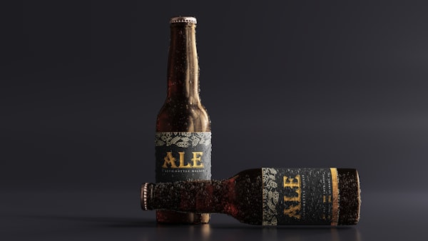 Craft ale bottles with detailed artisan labels