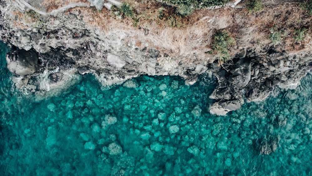 an aerial view of a body of water