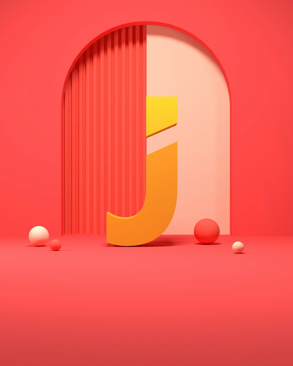 Uno sfondo rosso con una lettera J e palline