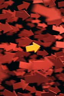 a yellow arrow is surrounded by red arrows