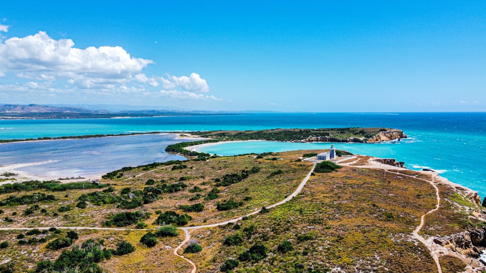 a bird's eye view of the ocean and land