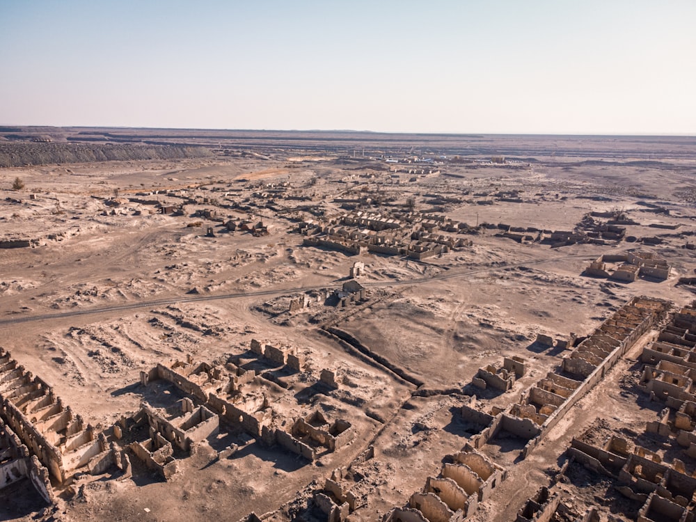 an aerial view of a city in the desert