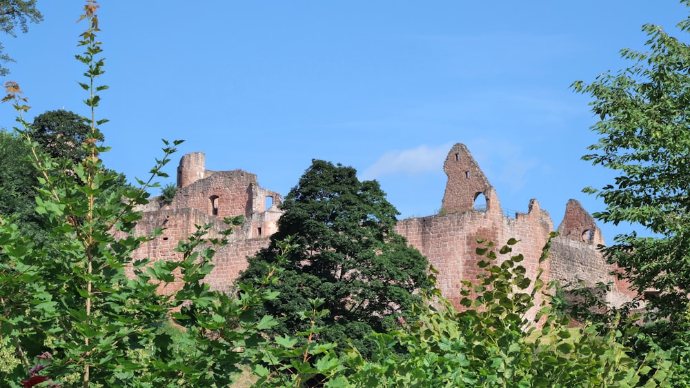 a view of a castle through the trees