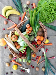 a basket filled with lots of different types of vegetables