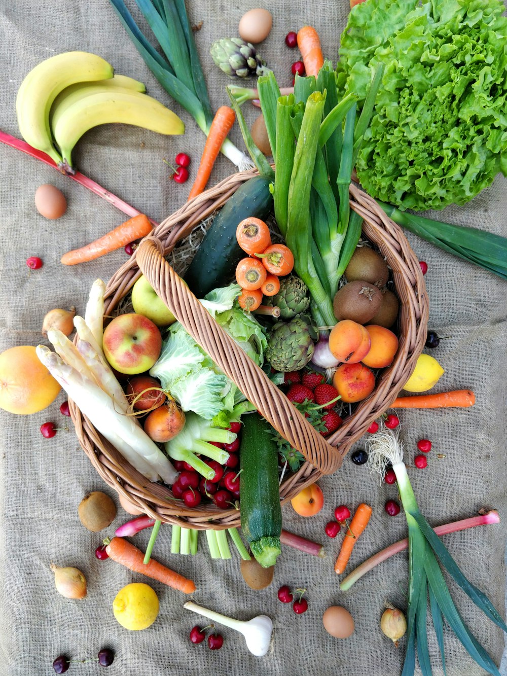 a basket filled with lots of different types of vegetables