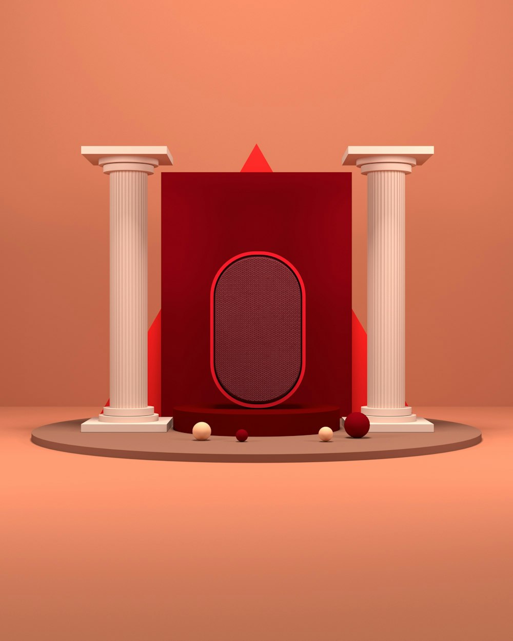 a red speaker sitting on top of a pedestal
