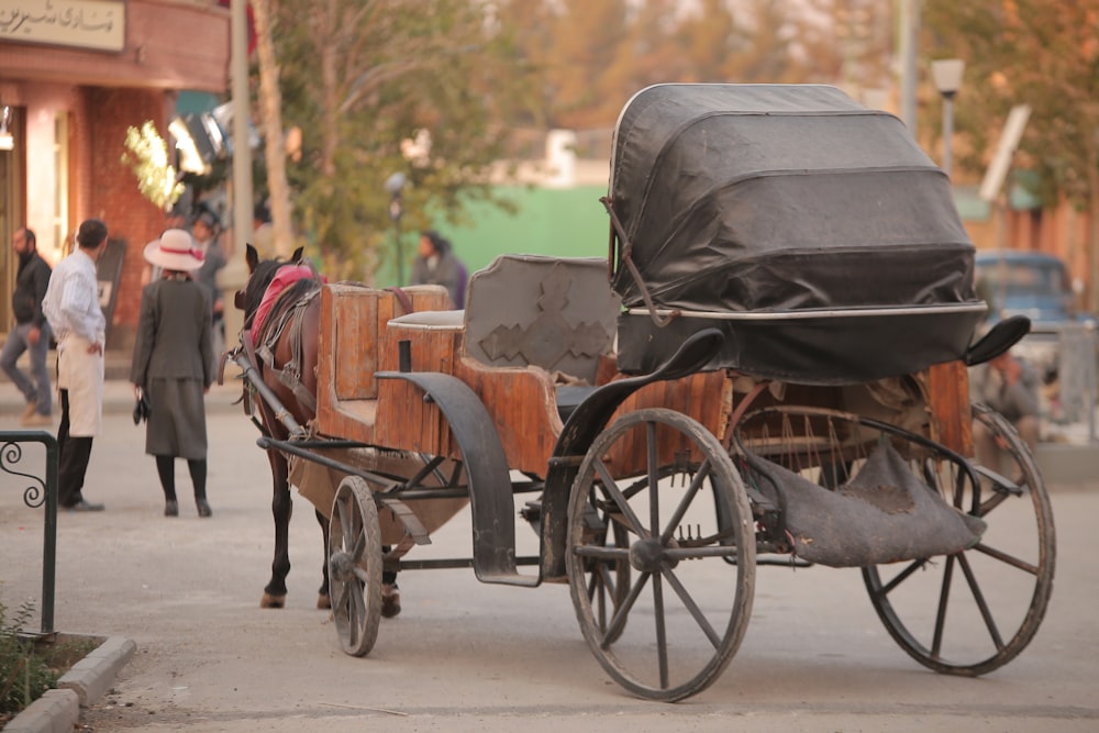 a horse drawn carriage on a city street