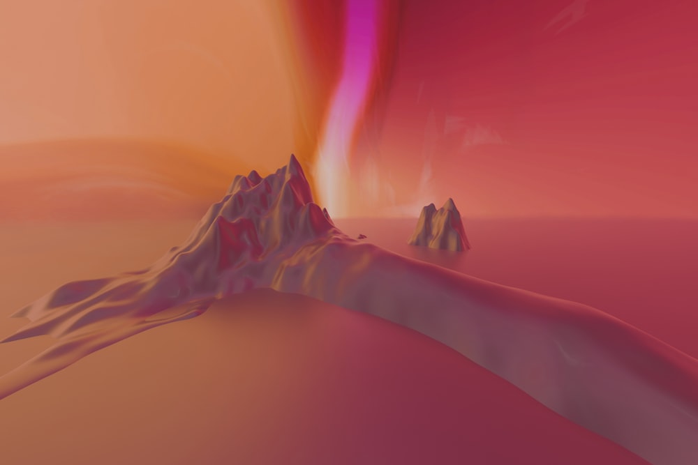 a computer generated image of a mountain with a red and yellow background