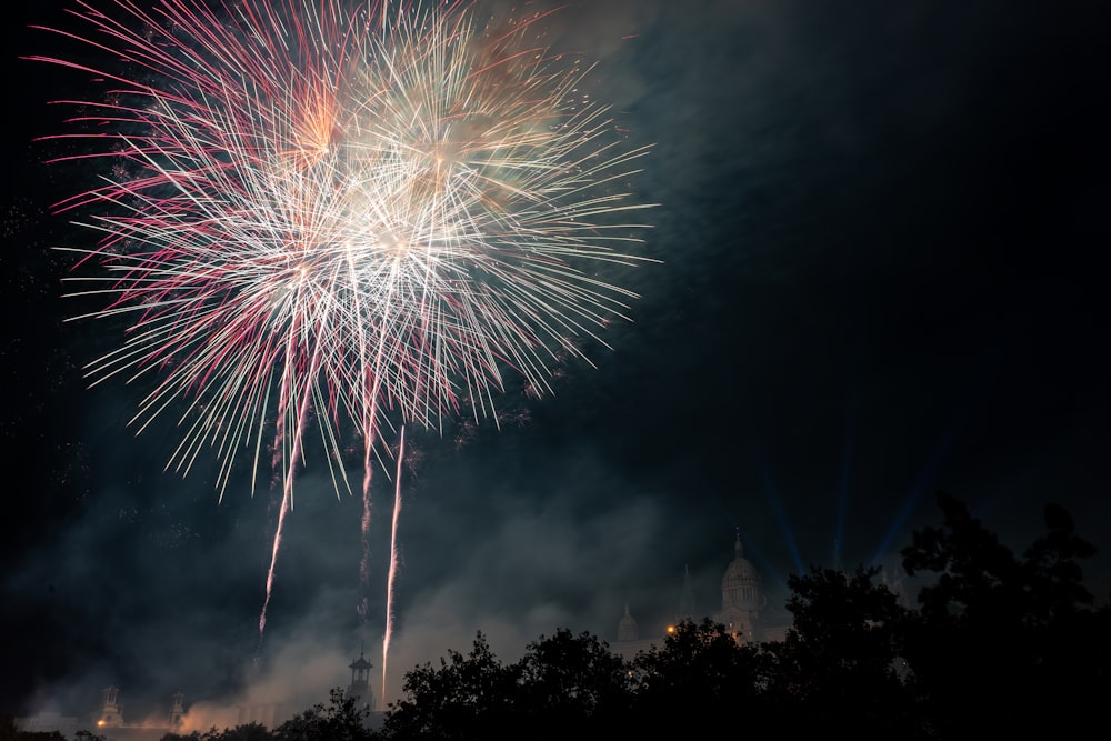 a large fireworks is lit up in the night sky