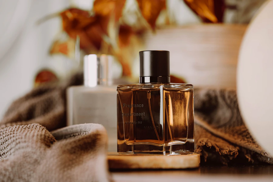 a bottle of perfume sitting on top of a table